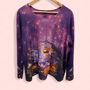 Purple witchy spooky haunted halloween bling bling haunted pumpkin patch top nwt